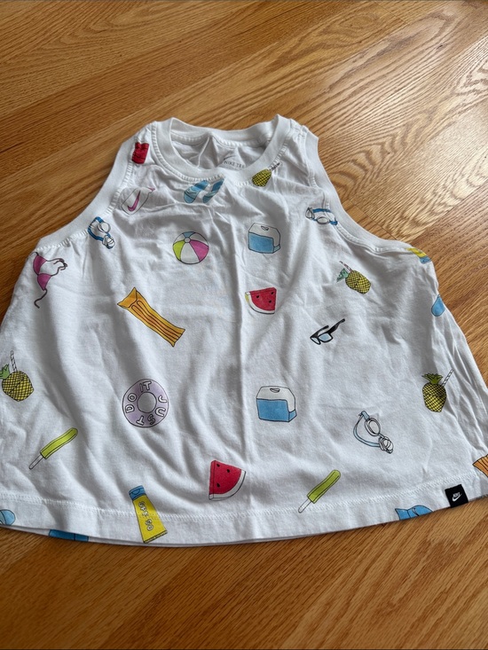 Nike Tops - Nike Crop White Tank Top with Colorful Summer Icons